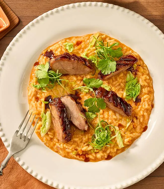 Risotto au kimchi et magret d'oie croustillant