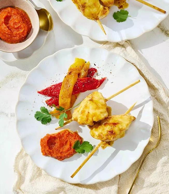 Brochettes de lotte marinées