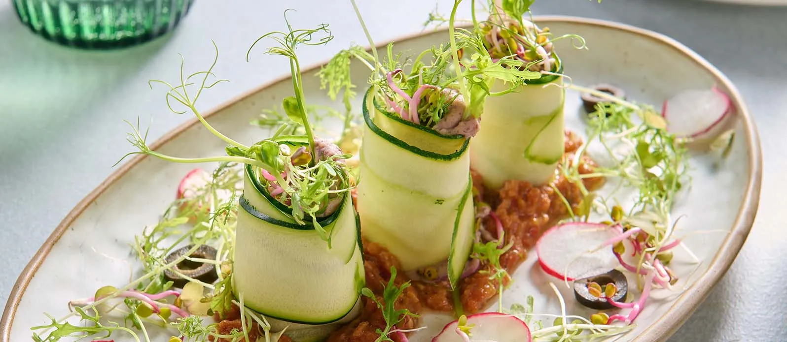 Cannelloni de courgettes aux pois et haricots