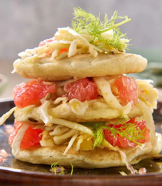 Pancakes vegan au coleslaw de fenouil
