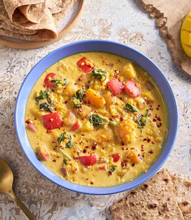 Moong dal avec potiron, mangue et noix de coco
