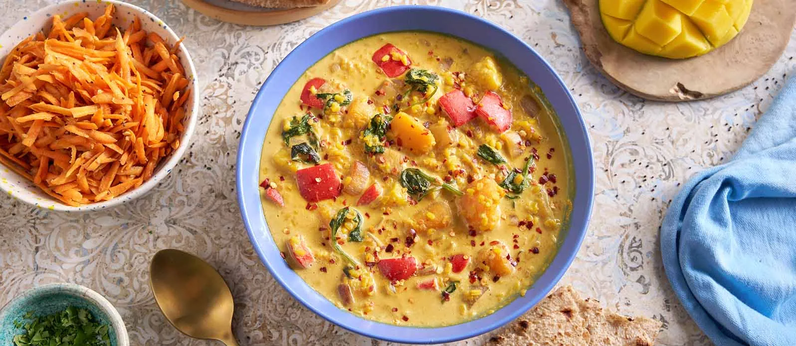 Moong dal avec potiron, mangue et noix de coco