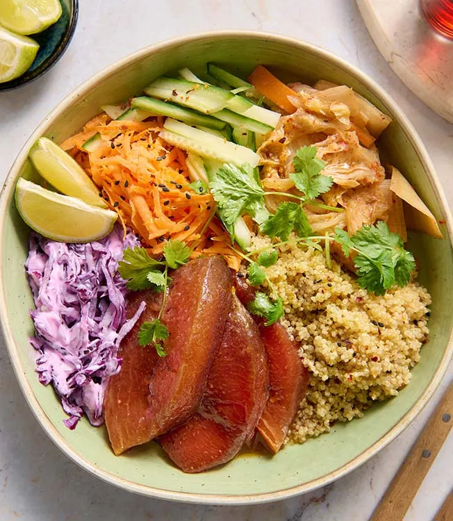 Ceviche de saumon au melon et quinoa
