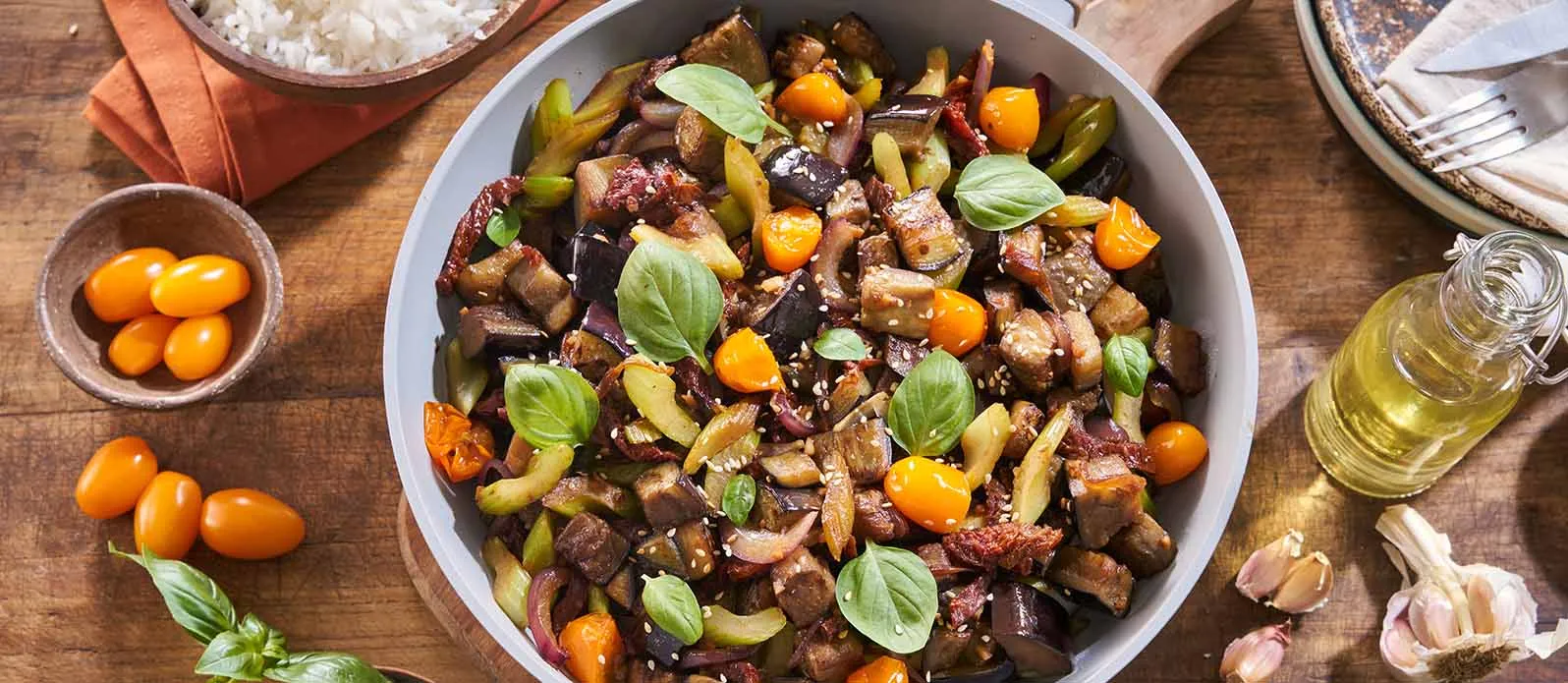 Sauté d’aubergines et tomates séchées