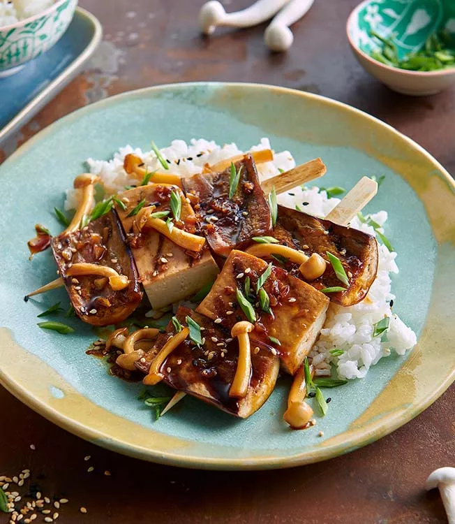 Brochettes de tofu & aubergines
