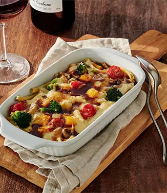 Gratin de macaroni et légumes à la sauce soja sucrée