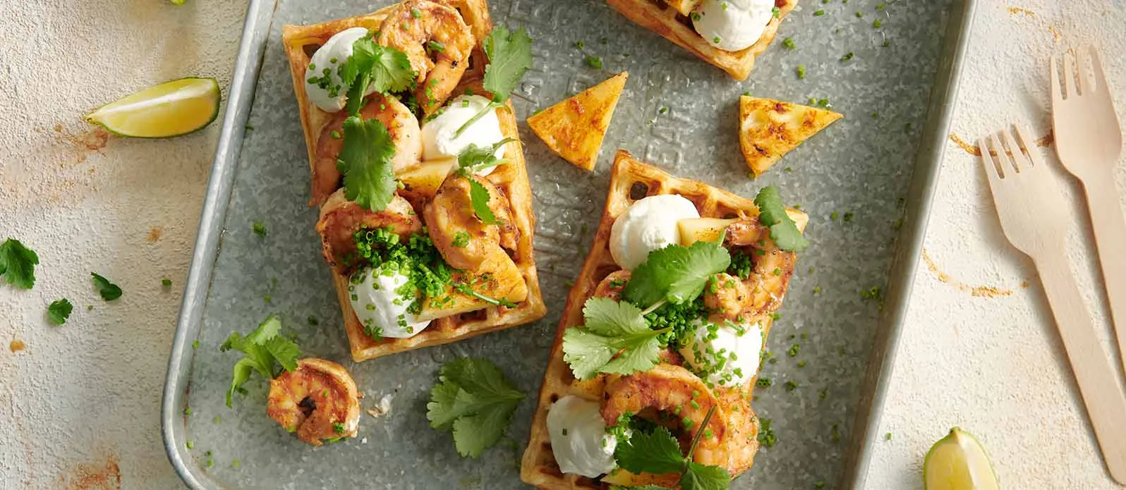 Gaufres aux crevettes et à l’ananas