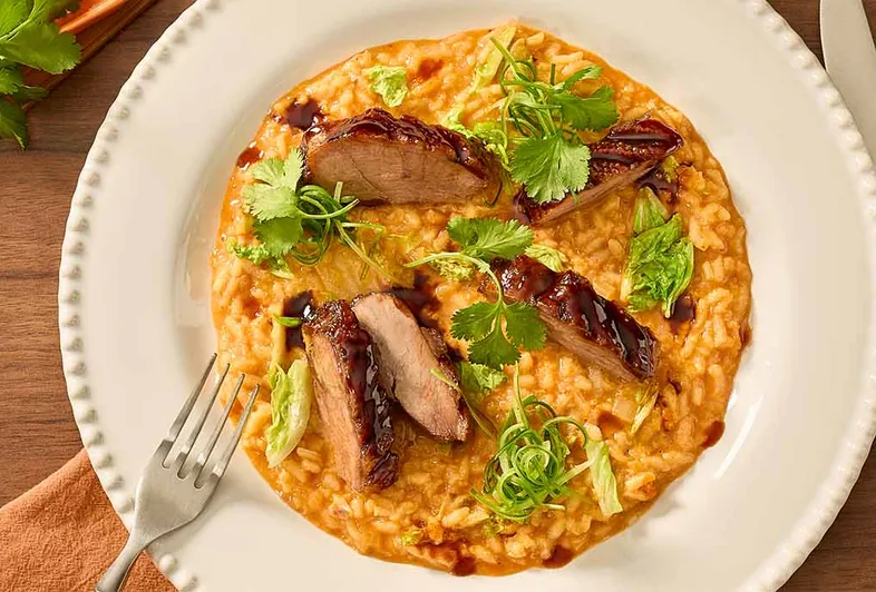 Risotto au kimchi et magret d'oie croustillant