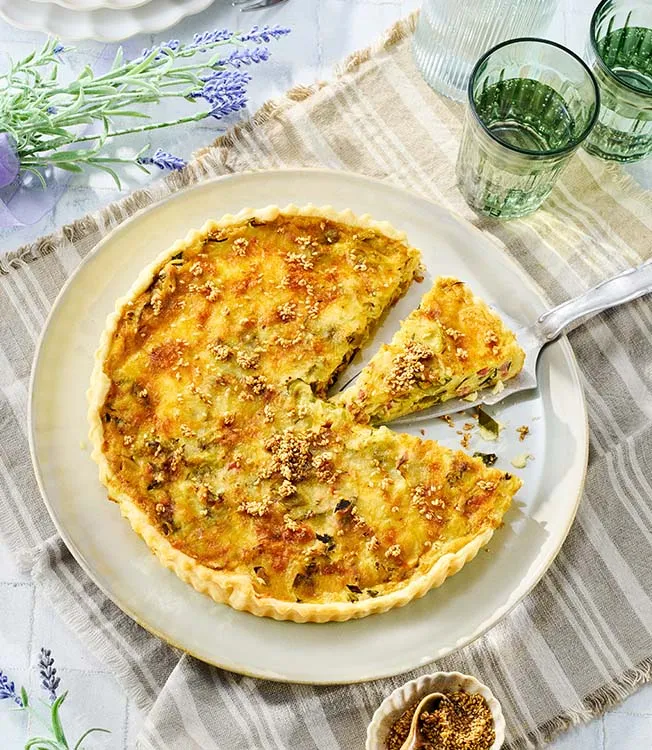 Quiche lorraine au poireau, bacon et sauce soja