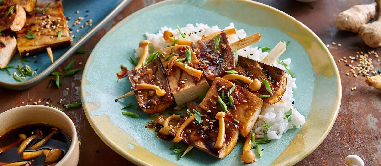 Brochettes de tofu & aubergines