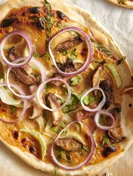 Tarte flambée aux champignons shiitake et sauce miso