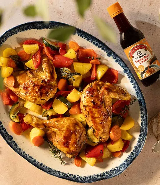 Poulet rôti aux herbes et sauce soja sucrée