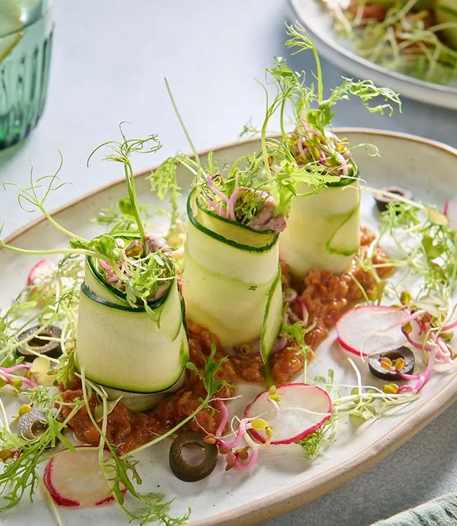 Cannelloni de courgettes aux pois et haricots