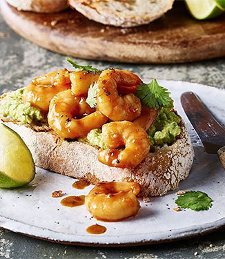Gambas Teriyaki et toast à l’avocat